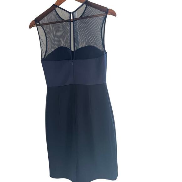 REISS gorgeous navy mixed media cocktail body-con mesh satin dress NWOT - Picture 4 of 9